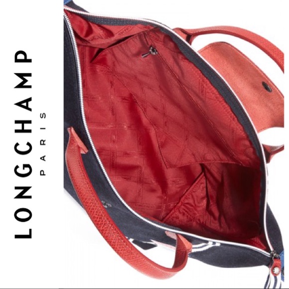 $475~LONGCHAMP~’Le Pliage Cocade’ Navy Blue Wool 2-Way Tote Bag~Rare/Limited Ed! - Picture 16 of 16